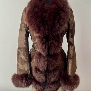 Unique Vintage Brown Teddy Jacket with Fur Trim best for size xs-s only